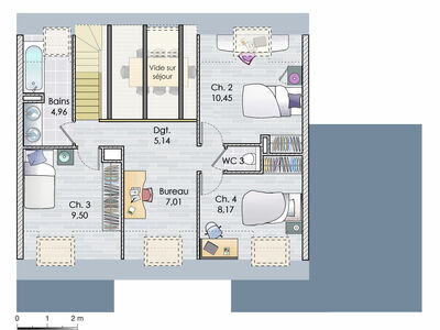 Plan habillé Etage - maison - Une maison spacieuse et lumineuse