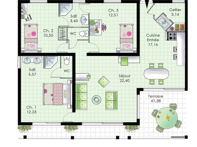 Plan habillé Rdc - maison - Grande villa