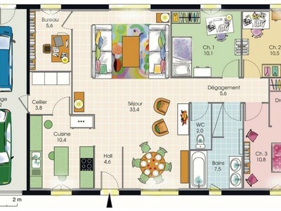 Plan habillé Rdc - maison - Maison plain-pied 1