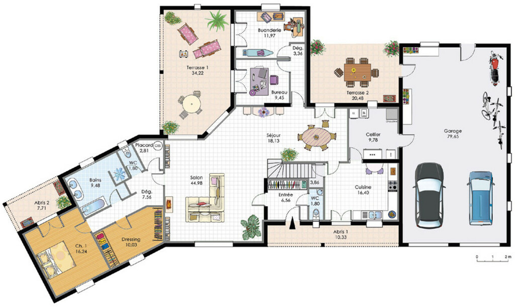 Plan maison meublé - Grande maison familiale