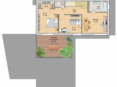 Plan habillé Etage - maison - Une maison entre ciel et terre