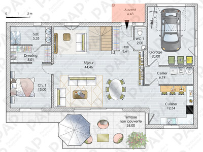 Plan habillé Rdc - maison - Une maison bien agencée