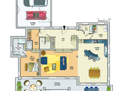 Plan habillé Rdc - maison - Une maison au service de la famille