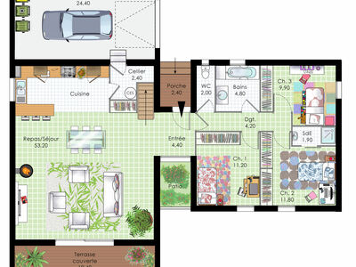 Plan habillé Rdc - maison - Une maison toute de bois vêtue