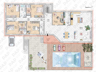 Plan habillé Rdc - maison - Une maison en trois temps