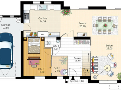 Plan habillé Rdc - maison - Maison familiale 5