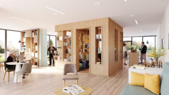 Le ”Live Cube” est un salon central partagé, lieu de rencontres et de détente.