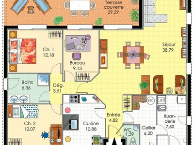 Plan habillé Rdc - maison - Maison familiale