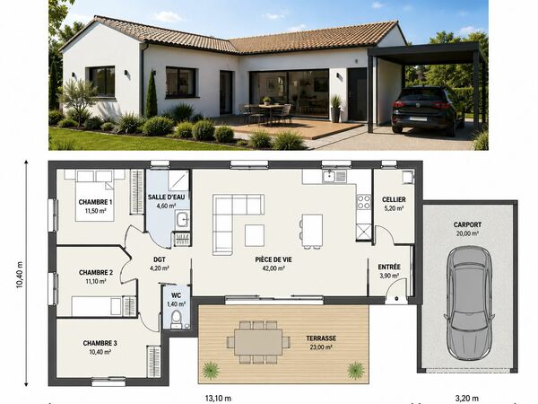 Maison 90&nbsp;m² à construire Saint-Maurice-le-Girard (85390)