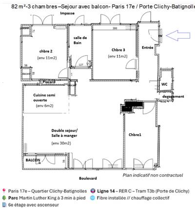 Location appartement 4 pièces Paris 17e